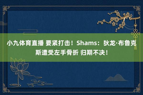 小九体育直播 要紧打击！Shams：狄龙·布鲁克斯遭受左手骨折 归期不决！