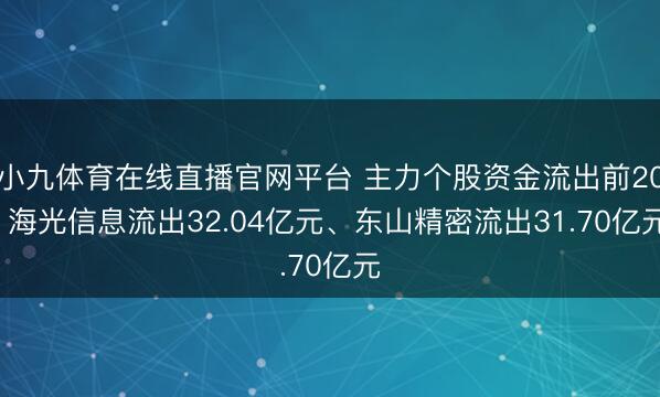 小九体育在线直播官网平台 主力个股资金流出前20: 海光信息流出32.04亿元、东山精密流出31.70亿元