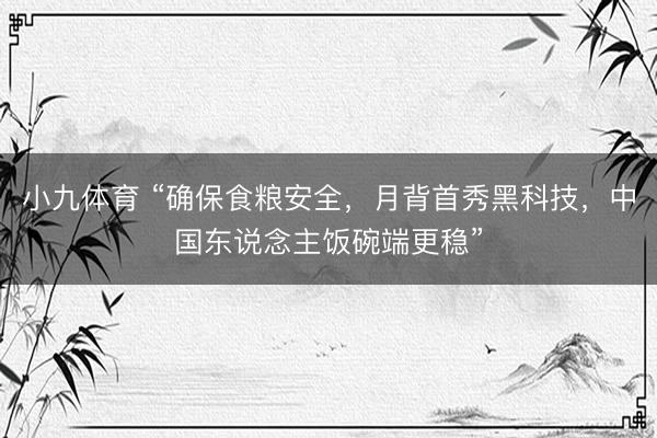 小九体育 “确保食粮安全，月背首秀黑科技，中国东说念主饭碗端更稳”