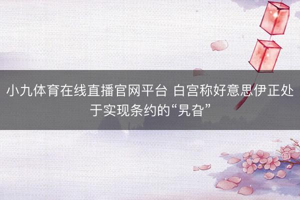 小九体育在线直播官网平台 白宫称好意思伊正处于实现条约的“旯旮”
